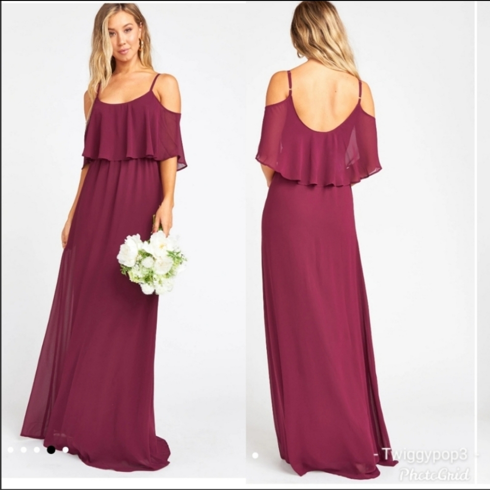 🌿 Show Me Your Mumu Caitlin Ruffle Maxi Dress Merlot